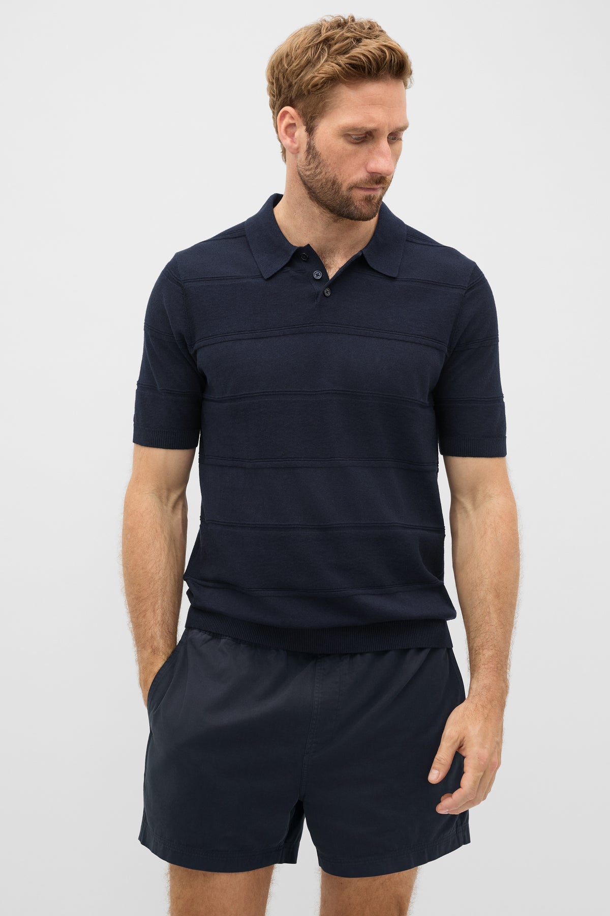 Self Stripe Knit Polo