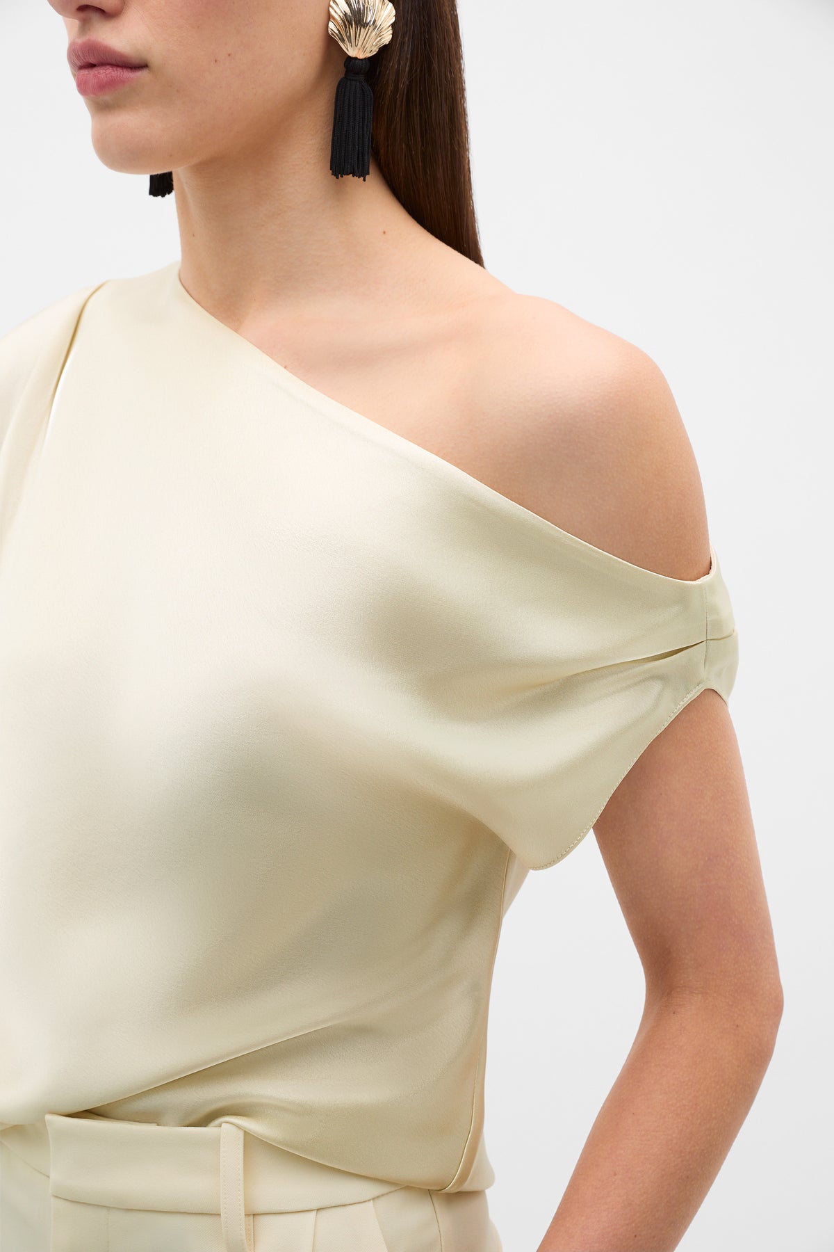 Satin Drape Shoulder Top