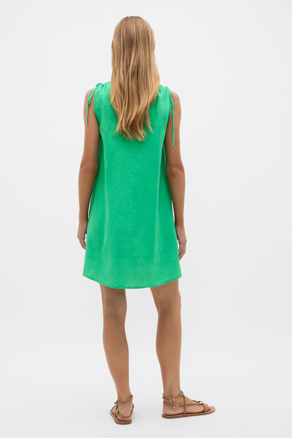 Linen Tie Shoulder V Neck Mini Dress