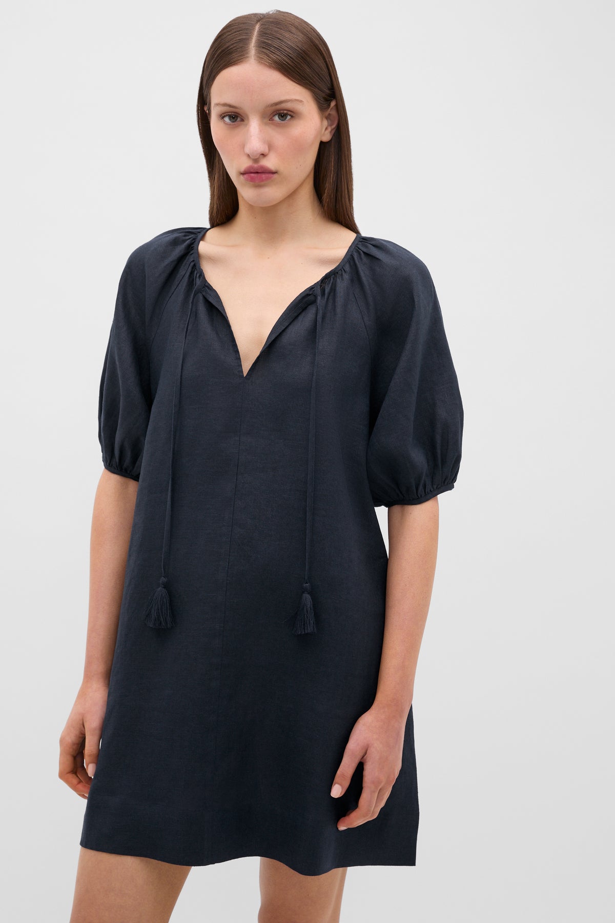 Linen Tie Neck Mini Dress