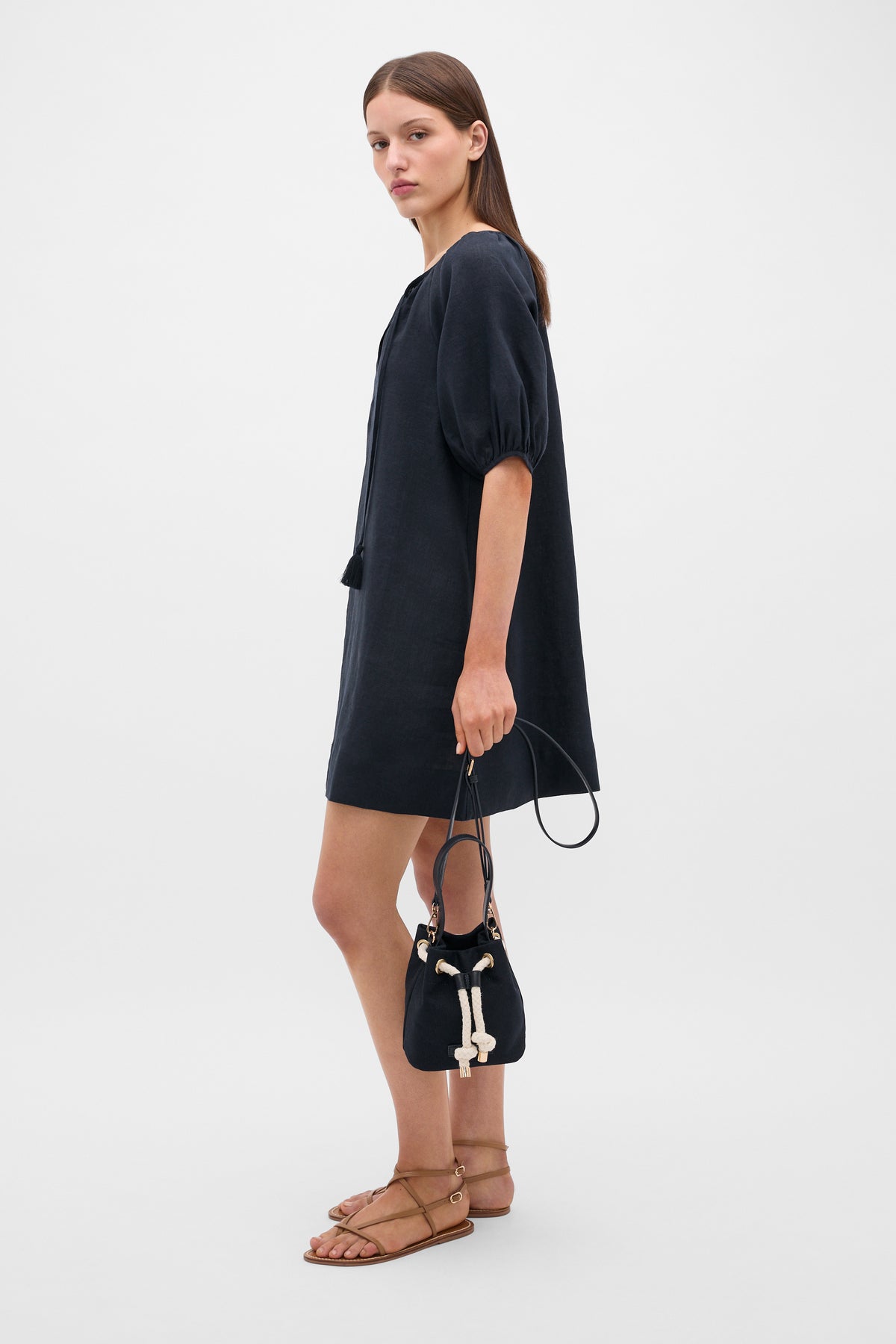 Linen Tie Neck Mini Dress