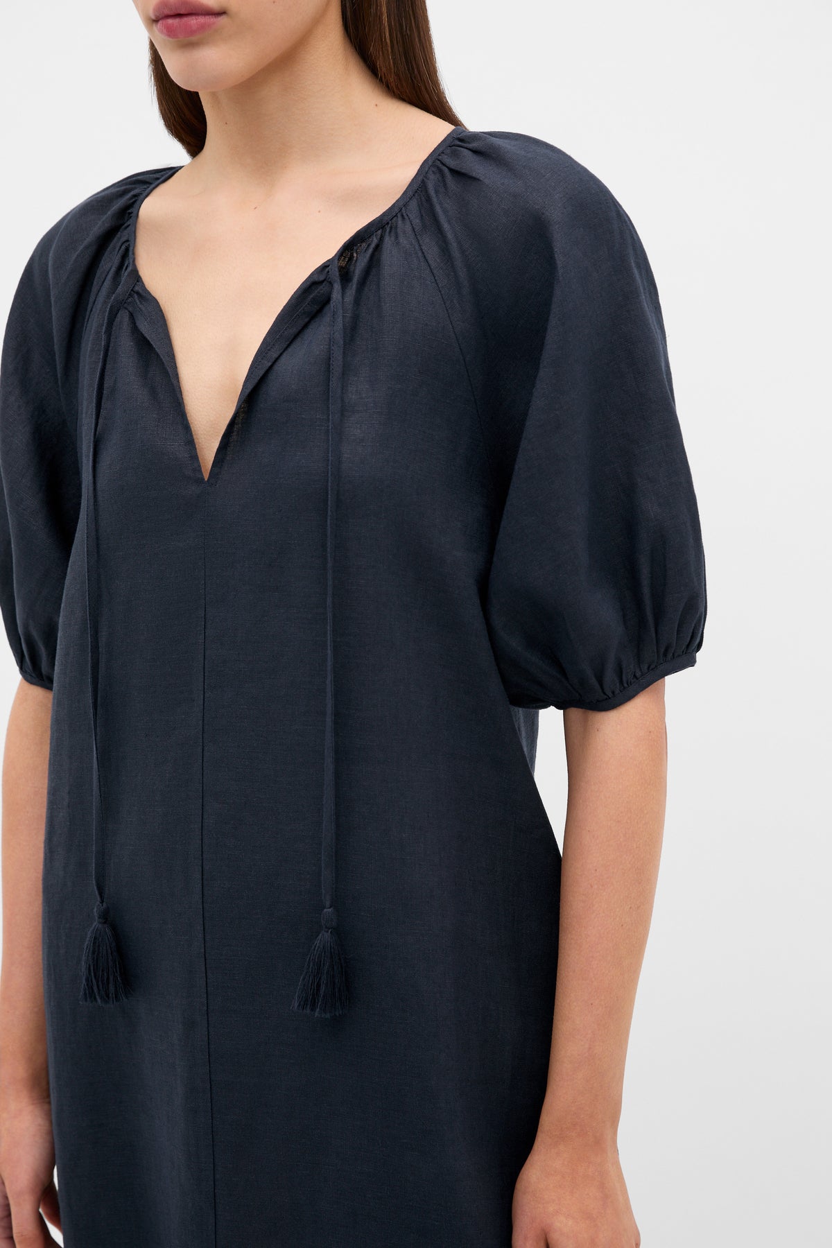 Linen Tie Neck Mini Dress