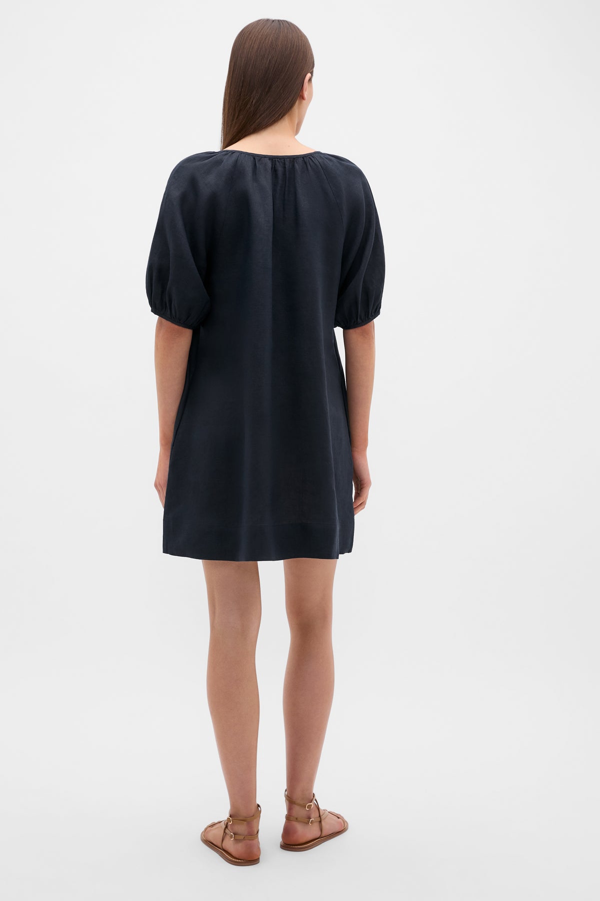 Linen Tie Neck Mini Dress