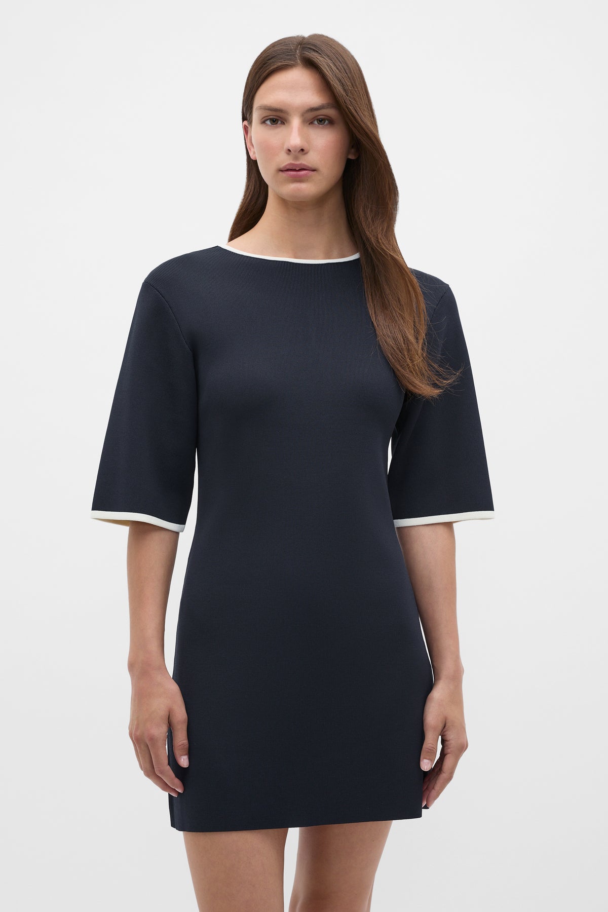 Knit Contrast Tipping Mini Dress