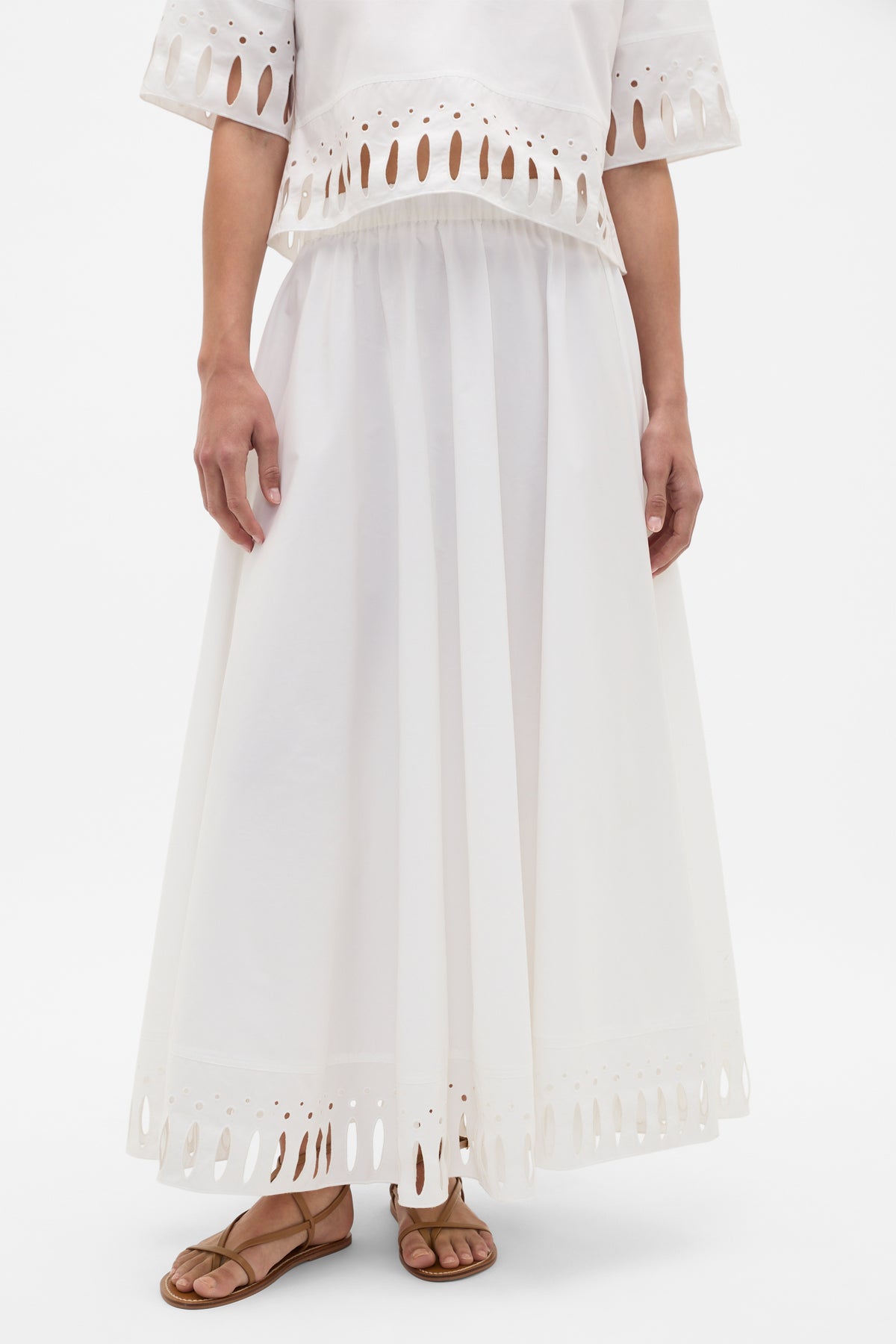 Poplin Cutwork Midi Skirt