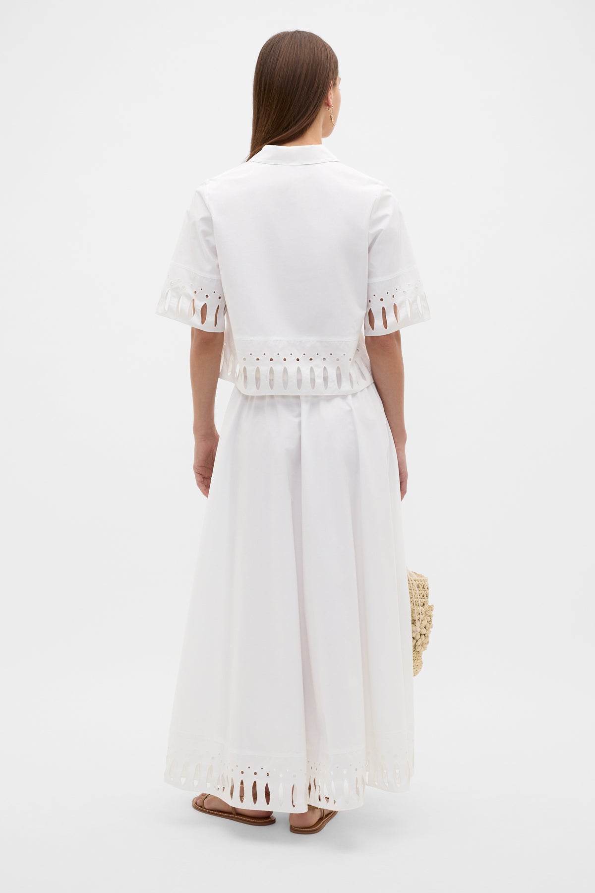 Poplin Cutwork Midi Skirt