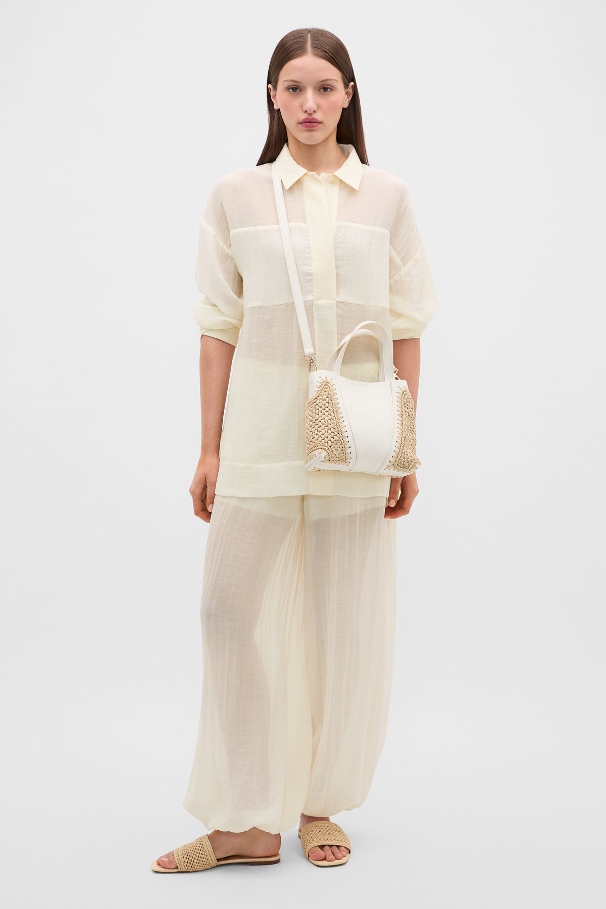 Spliced Raffia Crossbody Bag