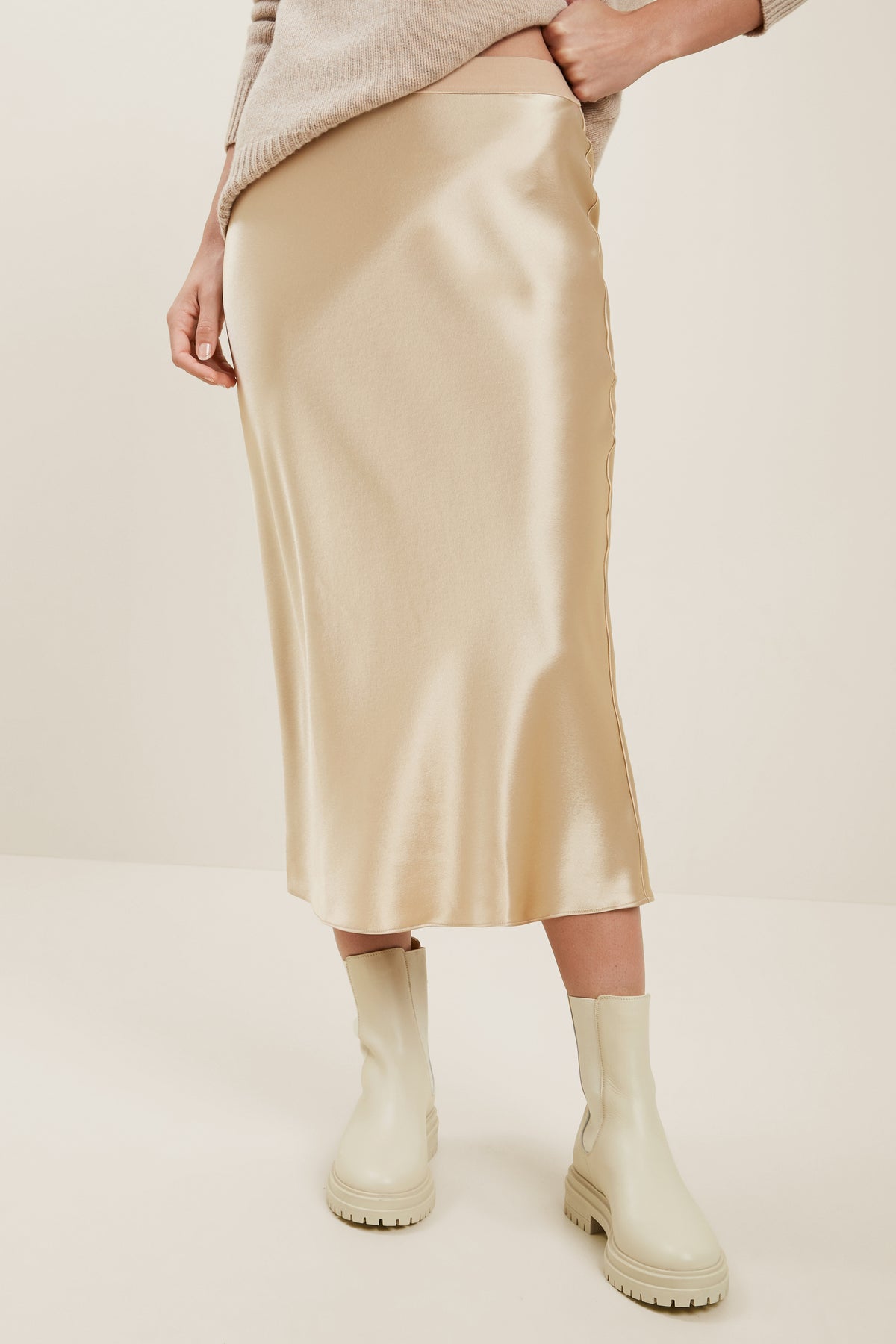 Satin Slip Midi Skirt