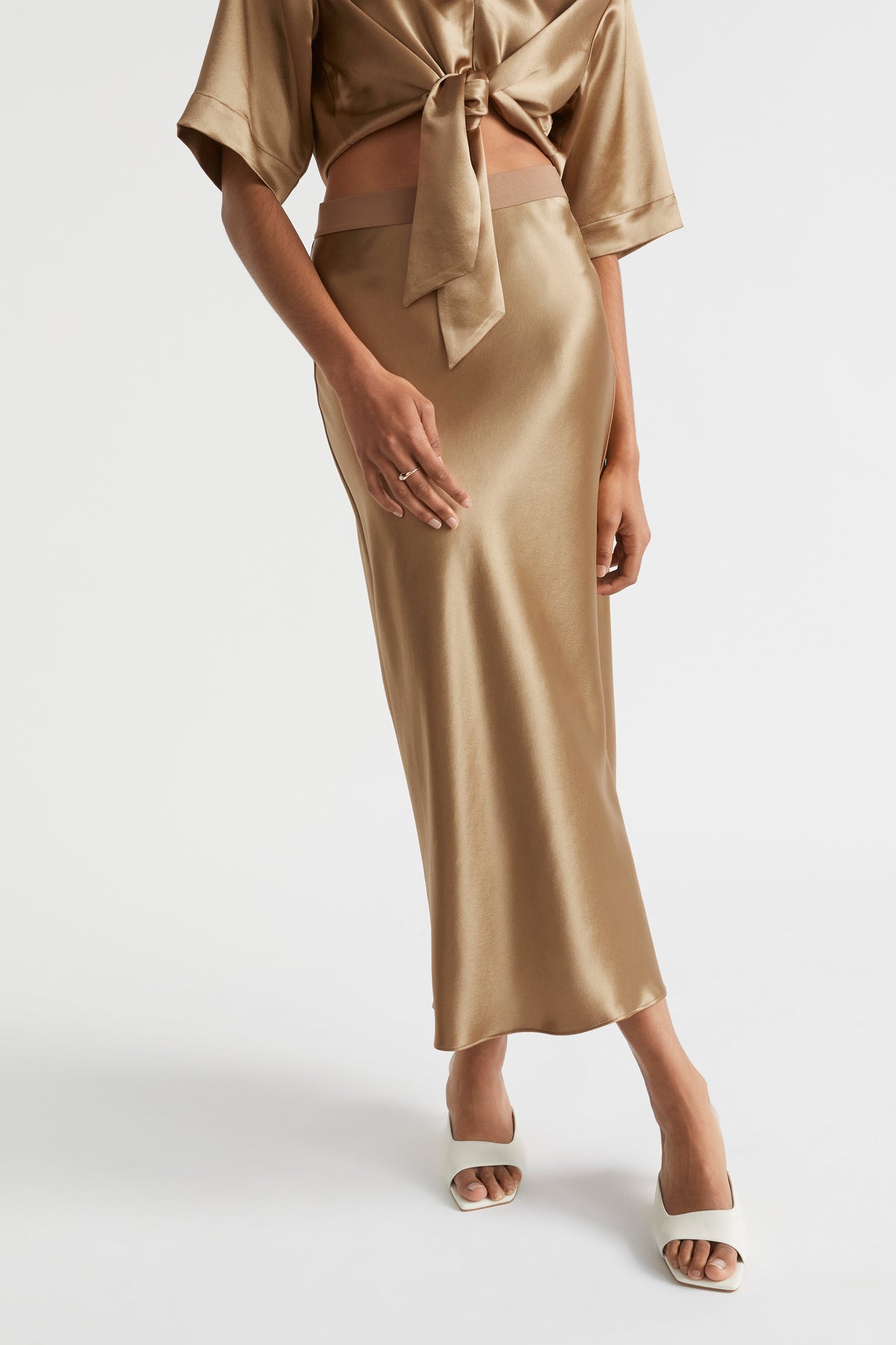 Satin Slip Midi Skirt