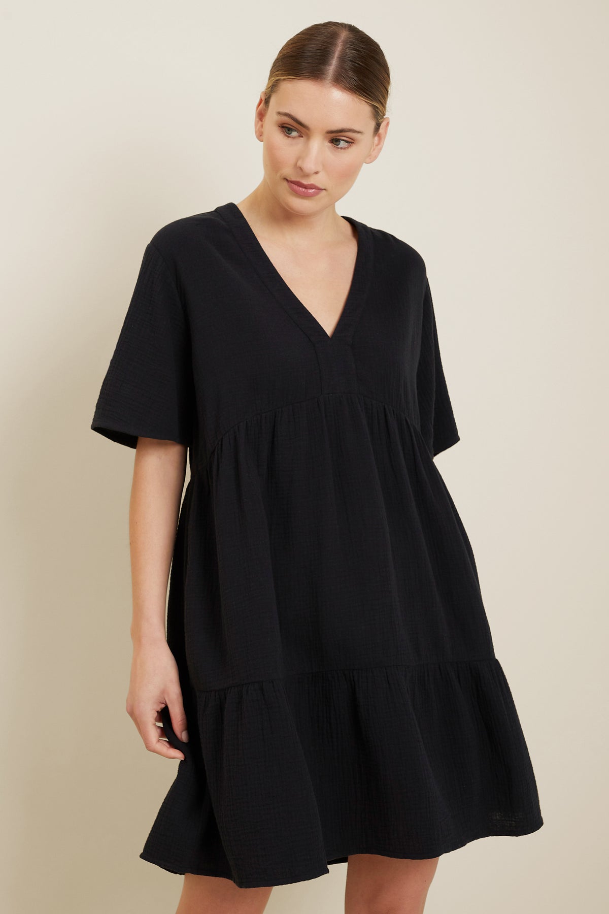 Tiered V Neck Mini Dress