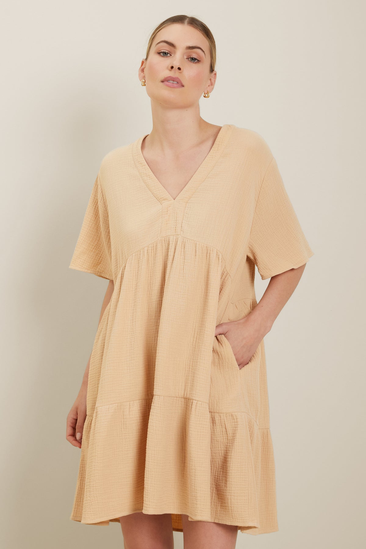 Tiered V Neck Mini Dress