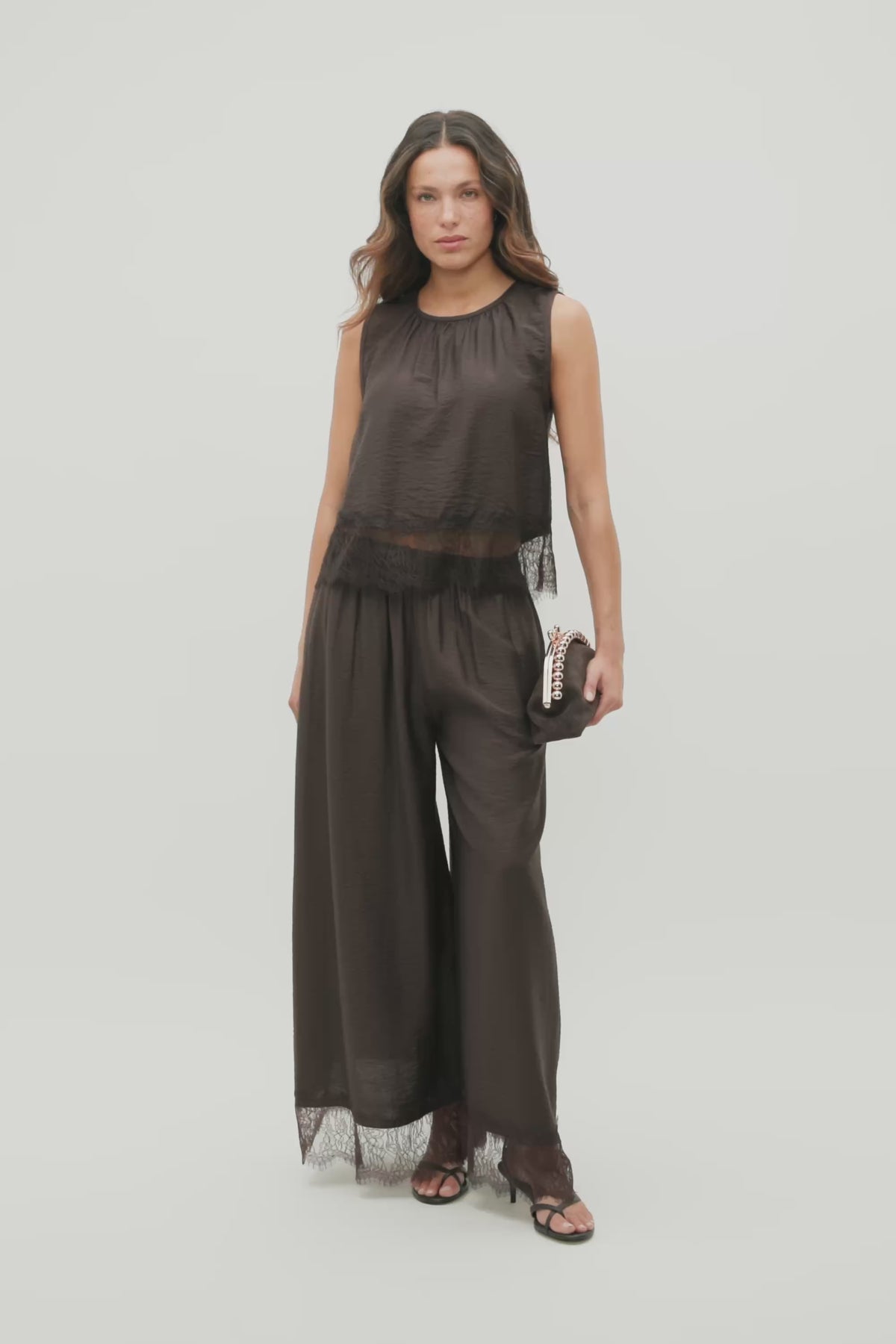 Crinkle Lace Trim Crop Tank